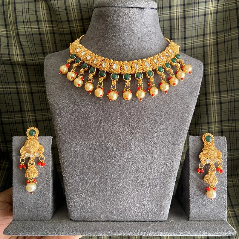 Elegant Wedding Pendant Necklaces-India Art Gold Plated Kundan Necklace Set