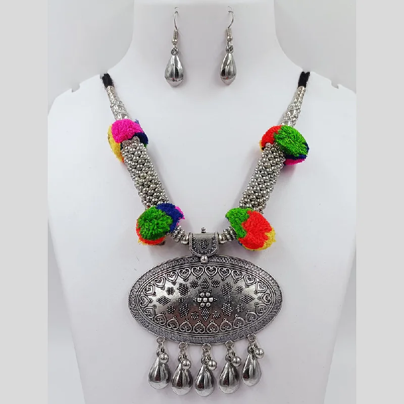 Multi-Strand Necklaces-Kavita Art Oxidised Plated Navratri Special Pom Pom Necklace Set