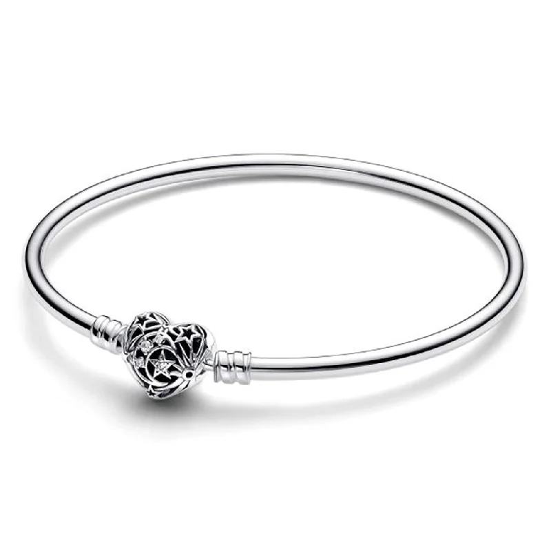 Custom Letter Bracelets-PANDORA : Celestial Heart Clasp Bangle Bracelet