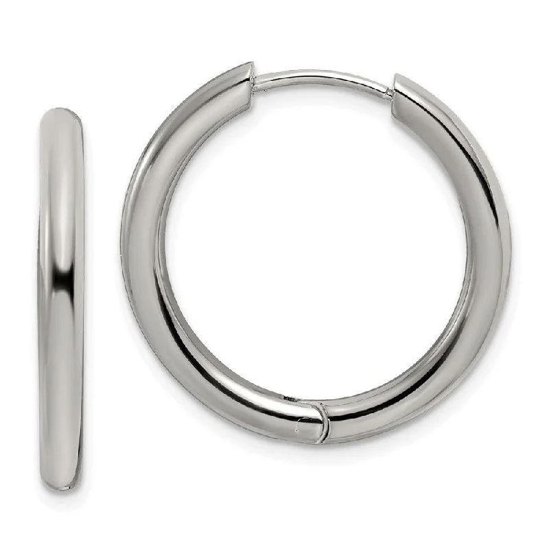 Silver Ear Cuffs-Stainless Steel Polished 3mm Hinged Hoop Earrings