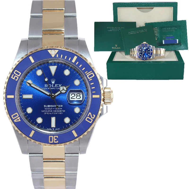 Stylish Watches with Gemstones-NEW APRIL 2022 PAPERS Rolex Submariner 41mm Blue 126613LB Two Tone Gold Watch