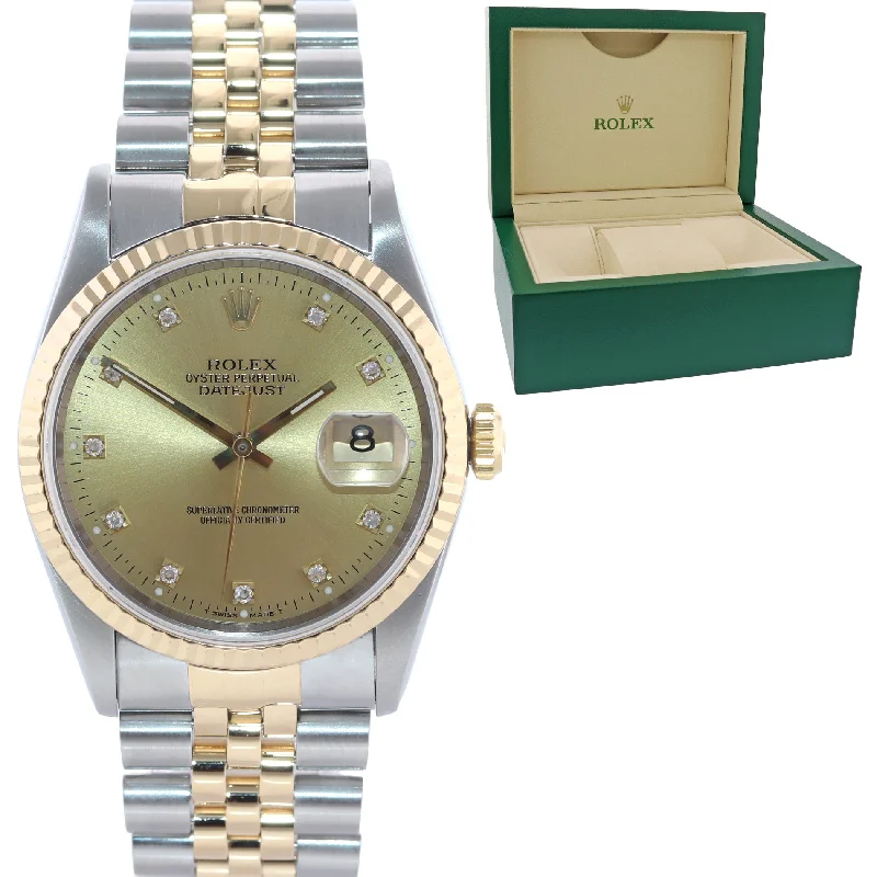 Leather Band Designer Watches for Men-FACTORY DIAMOND Rolex DateJust 36mm 16233 Two Tone 18k Gold Steel Watch Box