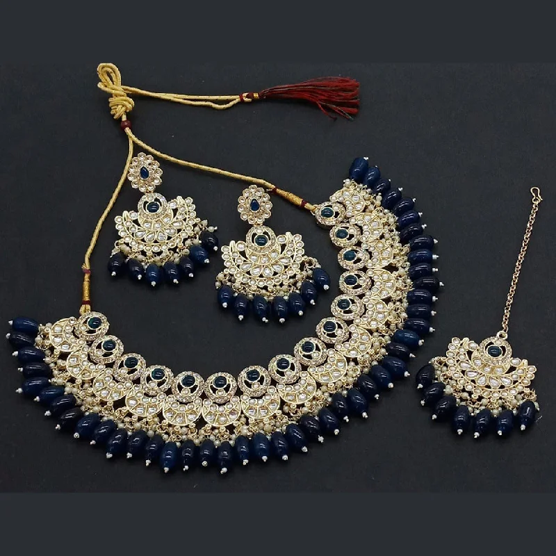 Chunky Statement Necklaces-Sai Fashion Gold Plated Kundan And Pearl Necklace Set