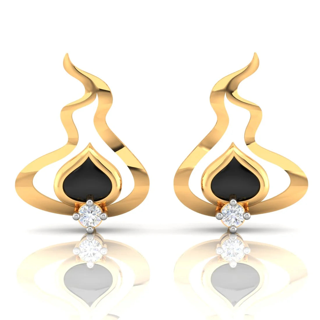 Gold Plated Dangle Earrings-22k (916) Gold Earrings Having A Fire Design With Black Meena And Embedded Stones