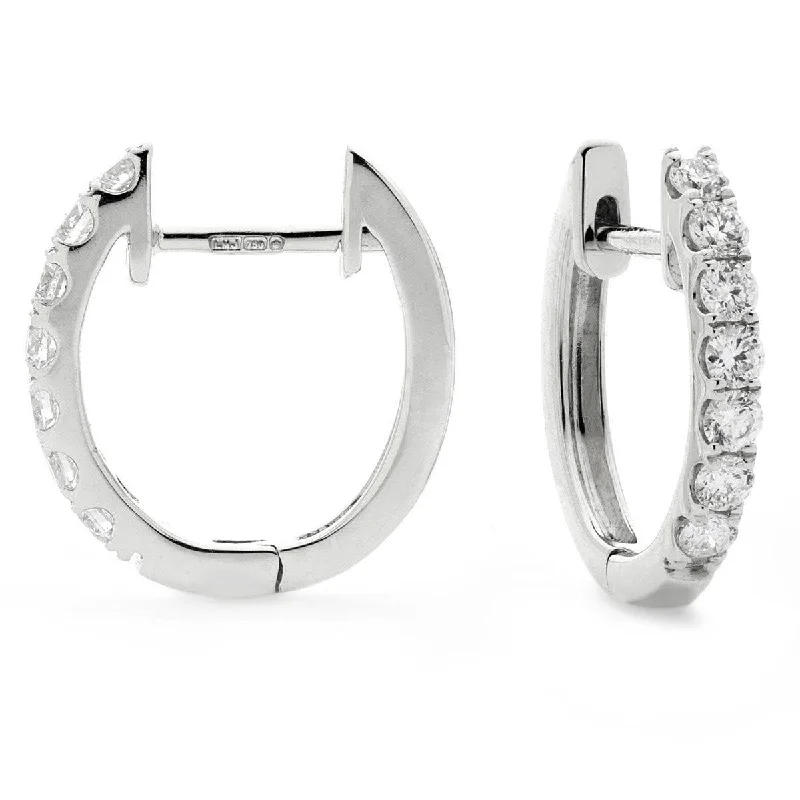 Handcrafted Hoop Earrings-DIAMOND CLAW SET HOOP EARRINGS IN 18K WHITE GOLD