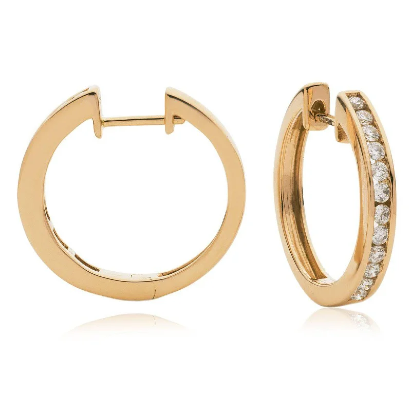 Gemstone Stud Earrings-DIAMOND CHANNEL SETTING HOOP EARRINGS IN 18K ROSE GOLD