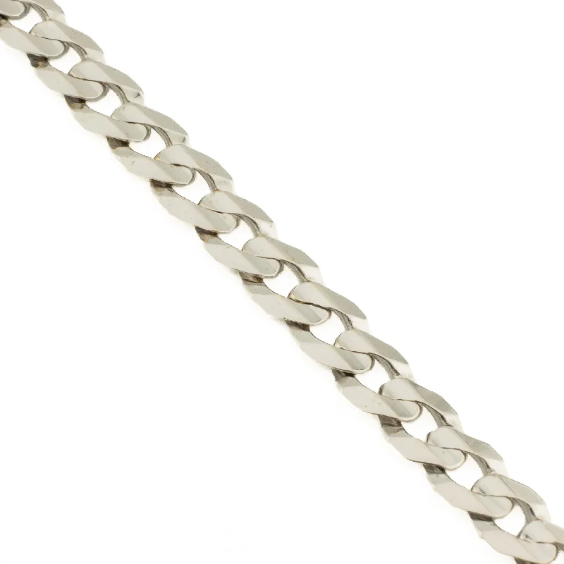 Beaded Cuff Bracelets-8mm Wide Curb Chain Link 9" Bracelet in 10K White Gold - 17.9 Grams