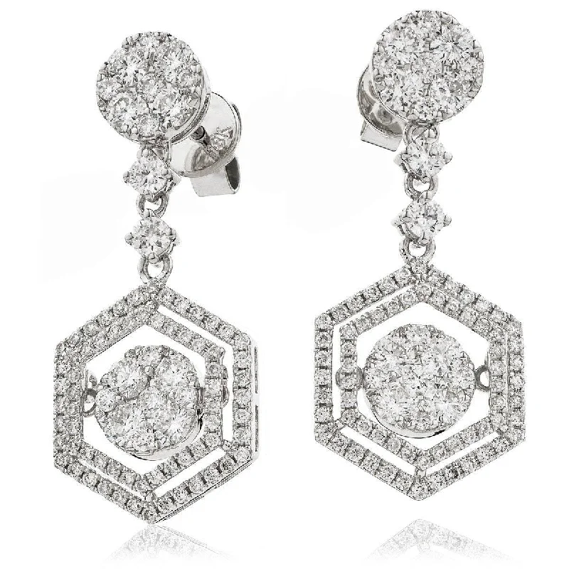 Chic Crystal Earrings-DIAMOND FANCY MOVEABLE EARRINGS IN 18K WHITE GOLD