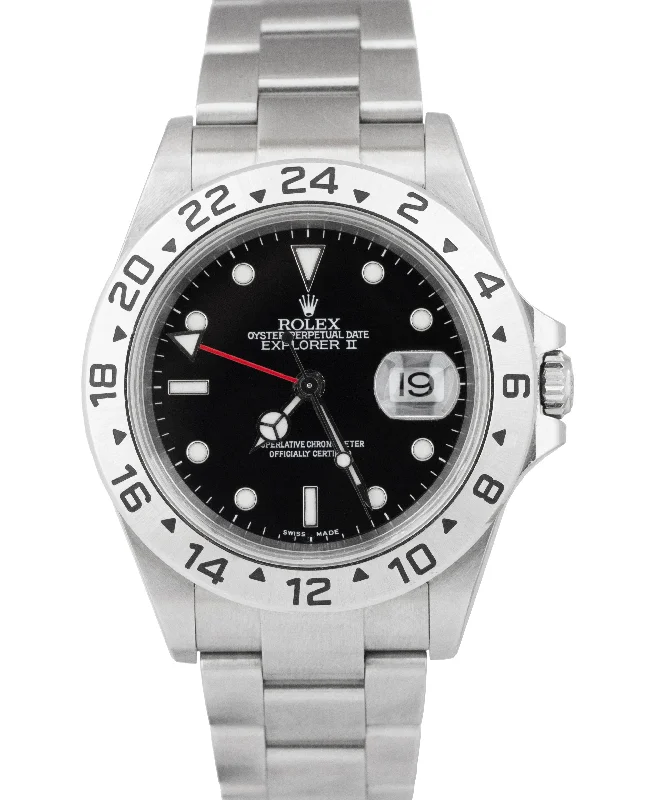 Elegant Wrist Watches for Brides-Rolex Explorer II Stainless Steel Black NO-HOLES CASE 40mm GMT Date Watch 16570