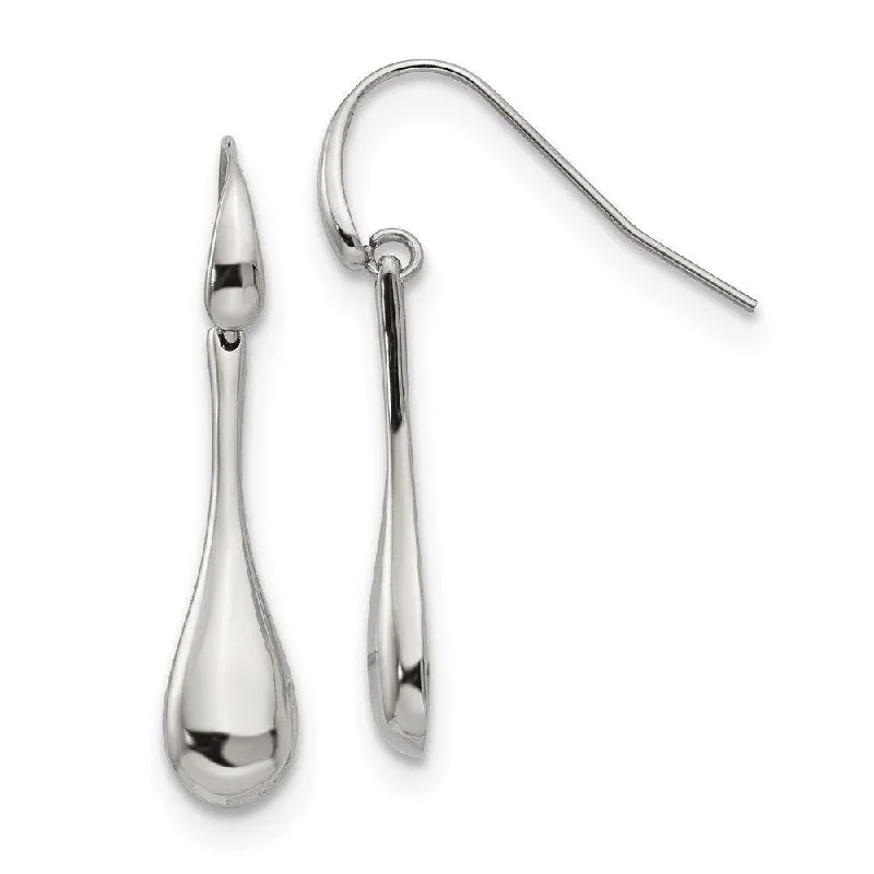 Silver Hoops Earrings-Stainless Steel Polished Shepherds Hook Earrings