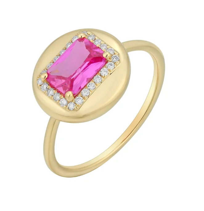 Bold Gold Rings-Semi Precious Emerald Cut Dome Ring