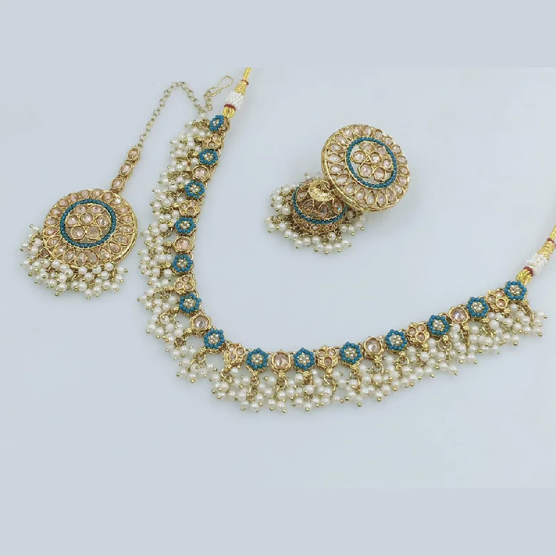 Gold-Plated Necklaces-Rajwadi Collection Gold Plated Pearl Necklace Set