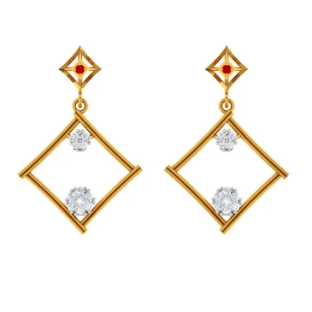 Layered Hoop Earrings-Dazzling Diamond Embedded Triangle 14k Gold Earrings