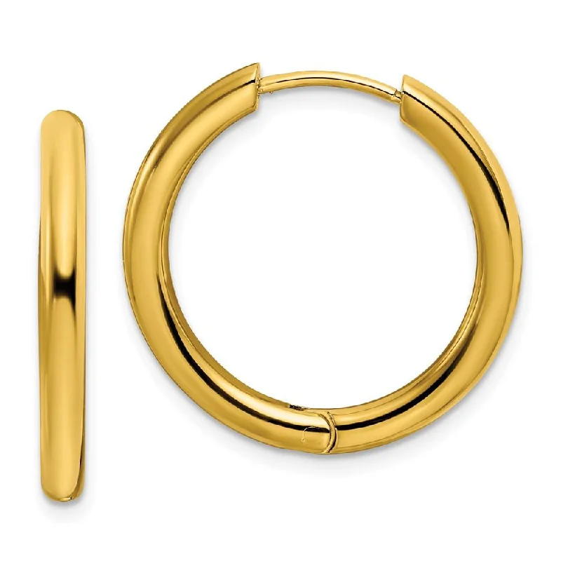 Gold-Plated Earrings for Women-Stainless Steel Polished Yellow IP-plated 3mm Hinged Hoop Earrings