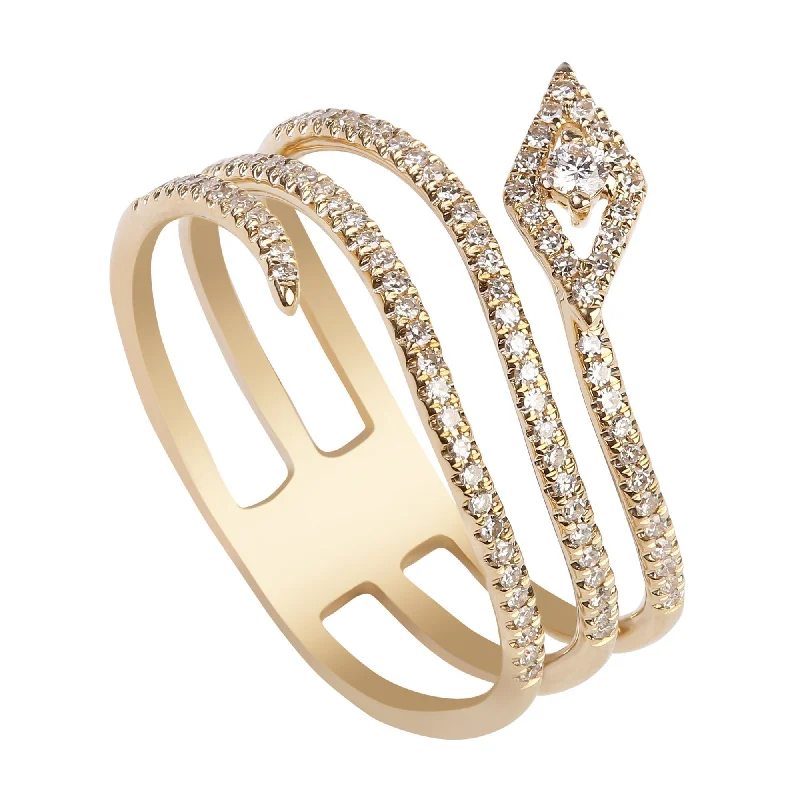 Luxury Gold Wedding Bands-0.28CT Stacked Snake Diamond Ring Set In 14K Yellow Gold