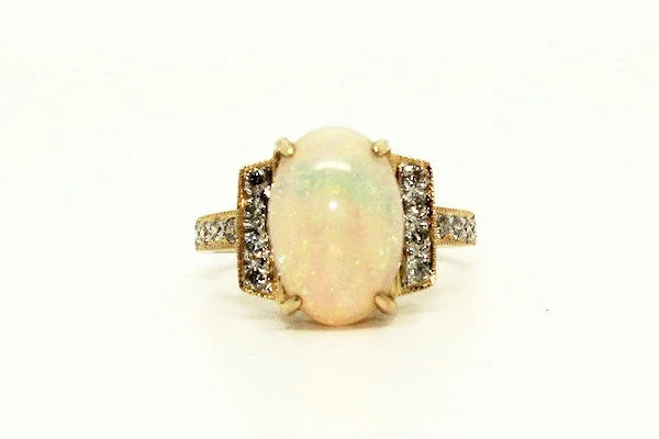 Classic Gold Wedding Rings-Opal And Pave Diamond Ring Ad No. 0806