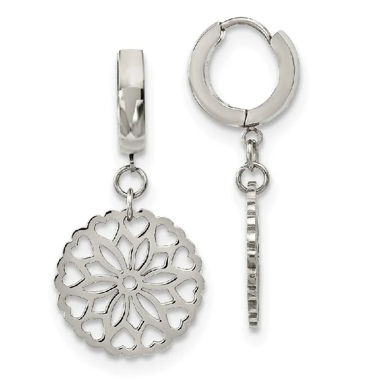 Funky Earrings for Teens-Stainless Steel Polished Flower Hinged Hoop Dangle Earrings