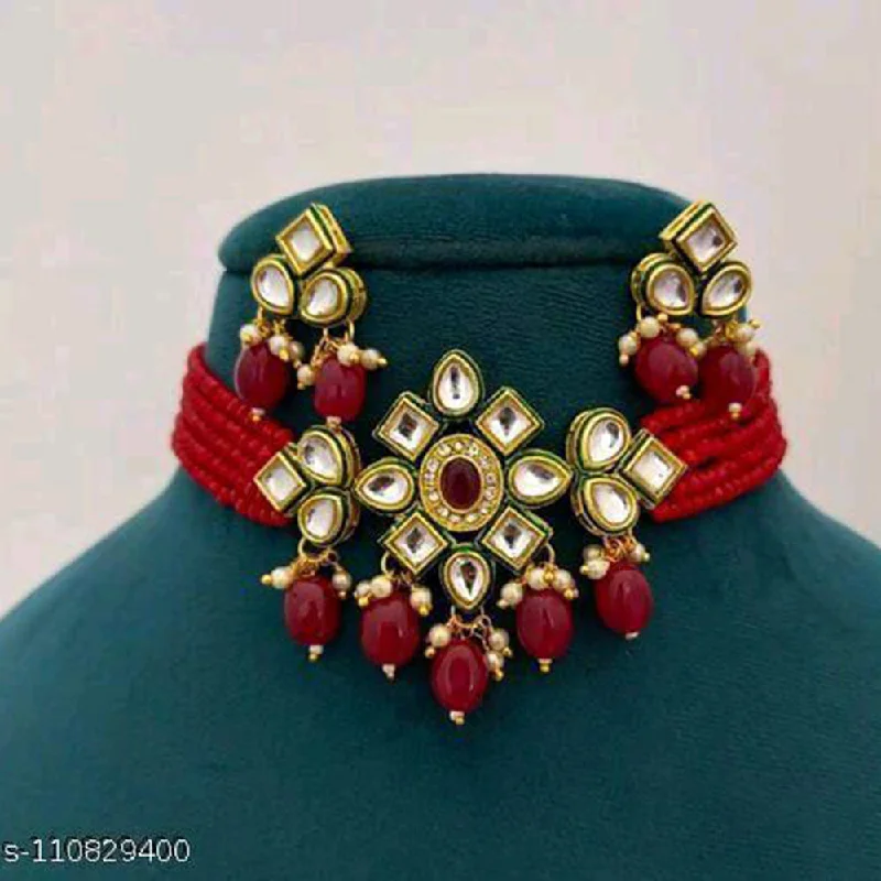 Elegant Gold Necklaces-Shree Jai Sai Art Gold Plated Kundan Choker Necklace Set