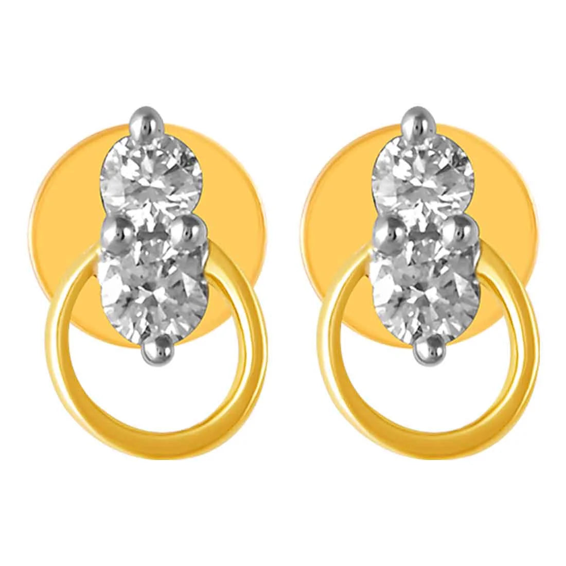 Crystal Stud Earrings-14KT (585) Yellow Gold & Diamond Beautiful Stud Earrings