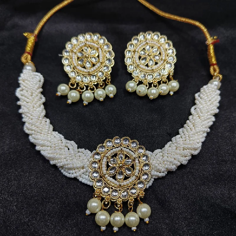 Multi-Layered Gold Necklaces-Lalita Creation Gold Plated Kundan And Pearl Choker Necklace Set