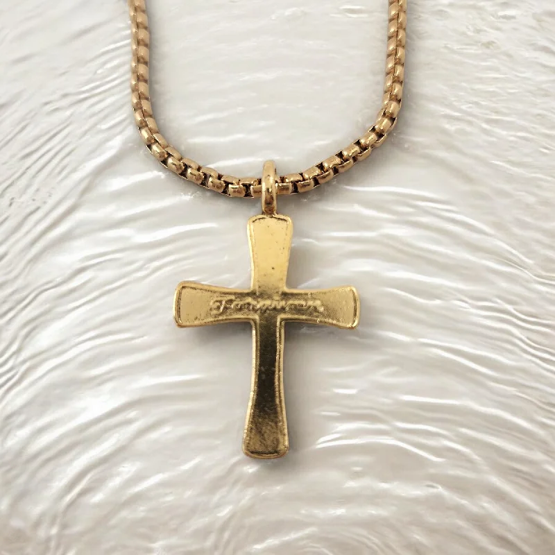 Long Diamond Necklaces-Forgiven Cross Gold Metal Finish Gold Heavy Chain Necklace