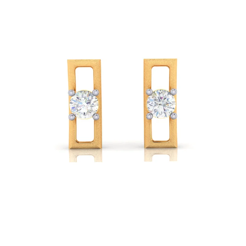 Long Gold Earrings-14k Rectangular Shape American Diamond And Gold Earrings With American Diamond Studs