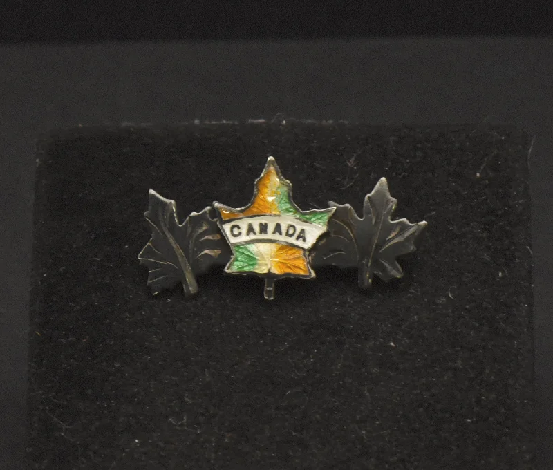 Elegant Vintage Brooch-Vintage "Canada" Sterling Silver Guilloche Enamel Maple Leaf Brooch