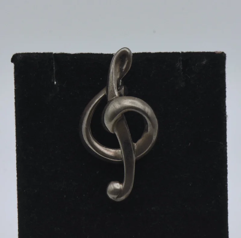 Custom Brooch for Weddings-Vintage Sterling Silver Treble Clef Brooch