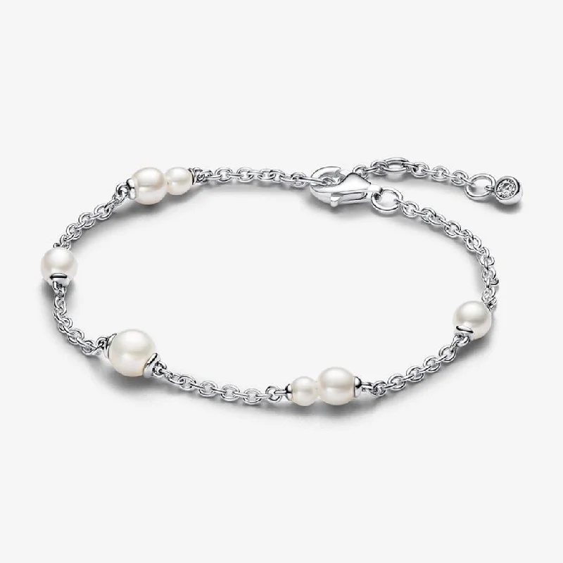 Fashionable Beaded Bracelets for Teens-PANDORA : Treated Freshwater Cultured Pearl Station Chain Bracelet - Sterling Silver