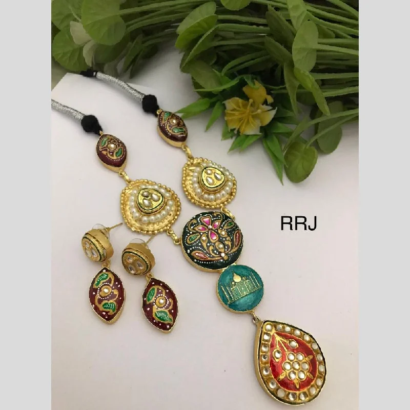 Bohemian Gemstone Necklaces-FS Collection Gold Plated Multi Color Necklace Set