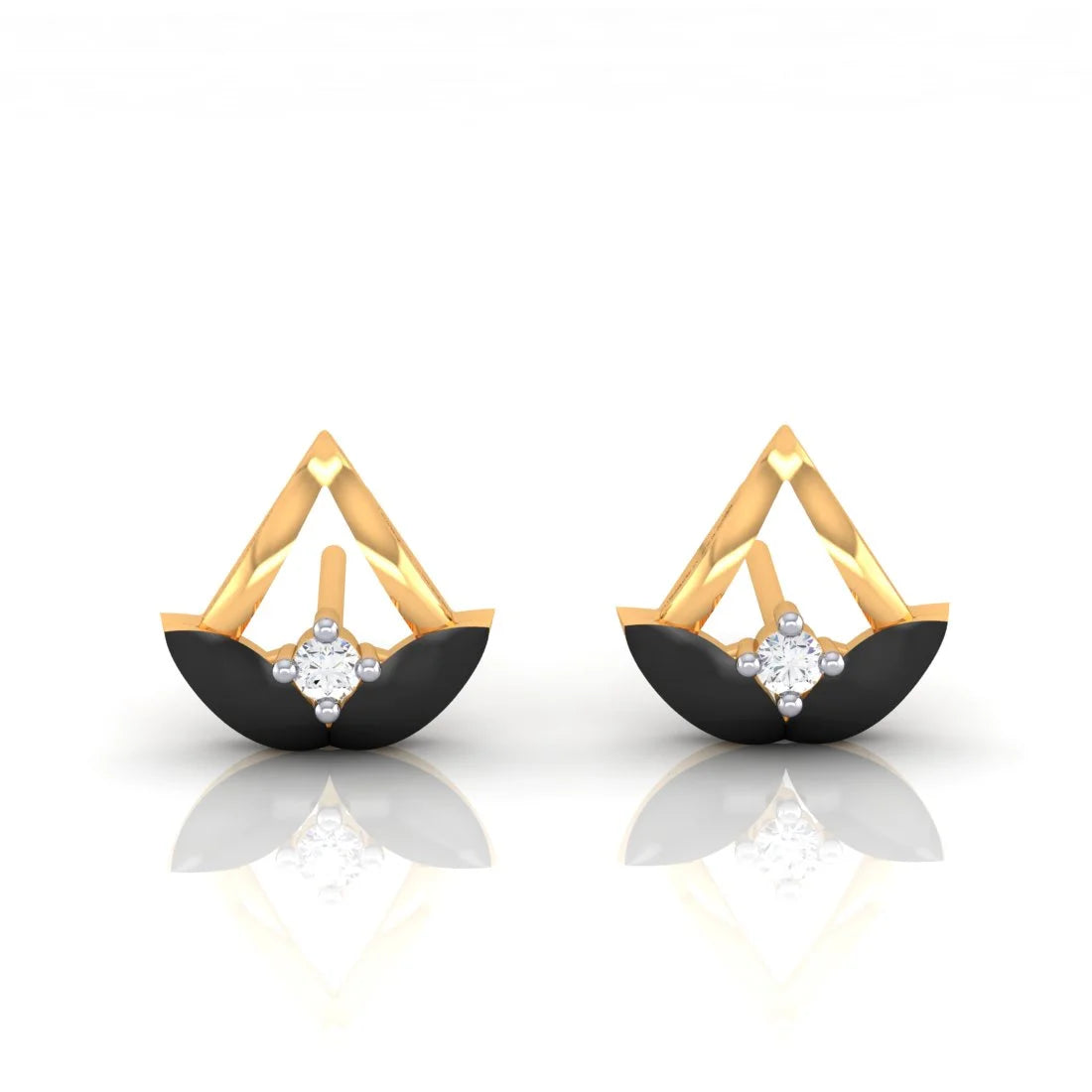 Chic Dangle Earrings-22k (916) Gold Earrings Boat Studs With Black Meena And Embedded Stones